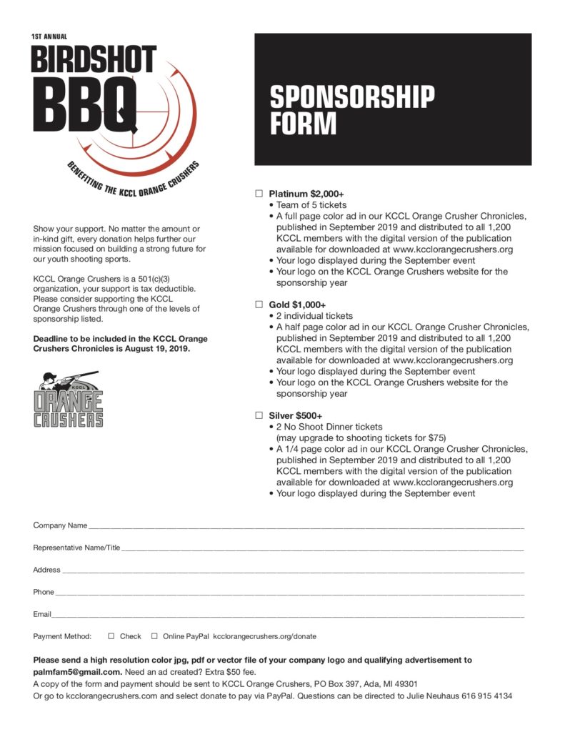 Birdshot BBQ Sponsorship Form